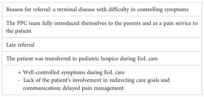 Is it early enough? The authentic meaning of the pediatric palliative approach between early and late referral in pediatric oncology: a case study